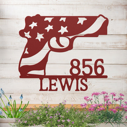 Patriotic Metal Address Sign USA Flag