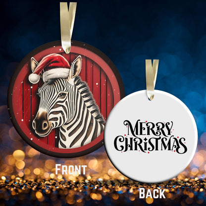 Red Zebra Christmas Ceramic Ornament
