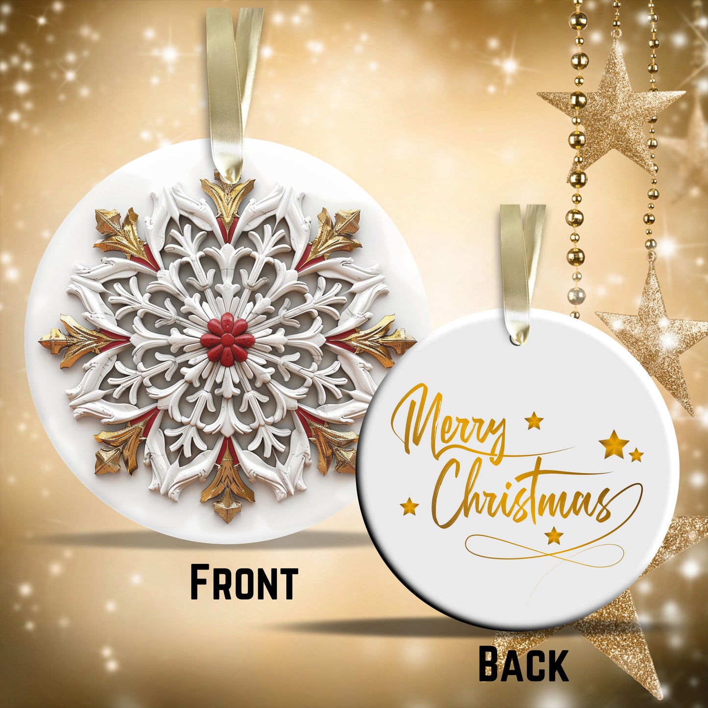 Red & Gold Christmas Ceramic Ornament 35-16