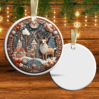 Reindeer Ceramic Ornament 61-08 Happy Holidays Keepsake Bauble