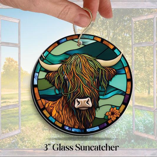 Highland Cow Glass Suncatcher Stained Glass 140-02