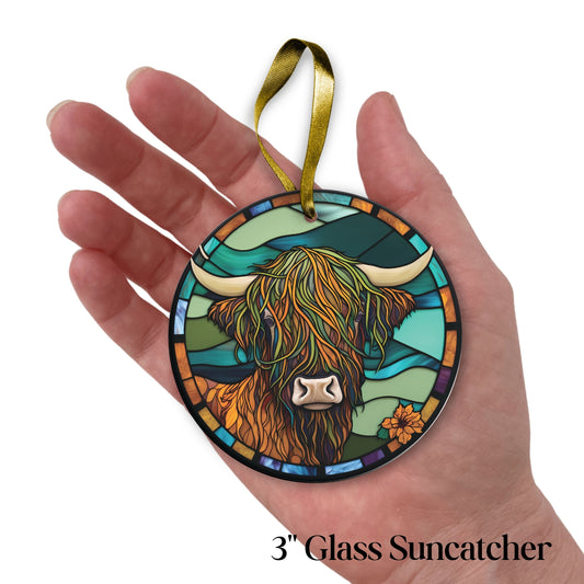 Highland Cow Glass Suncatcher Stained Glass 140-02