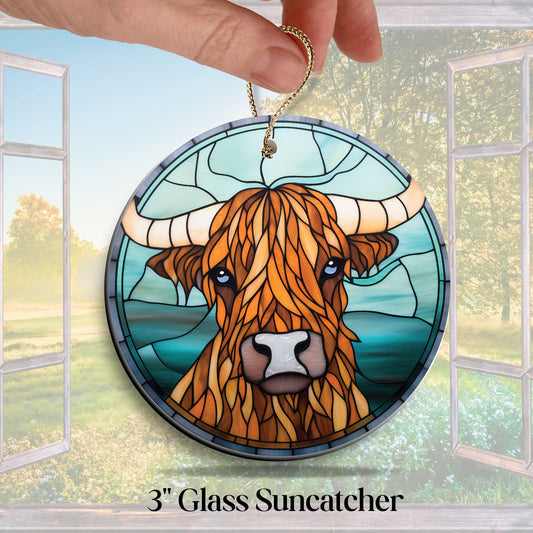 Highland Cow Glass Suncatcher Stained Glass 140-03