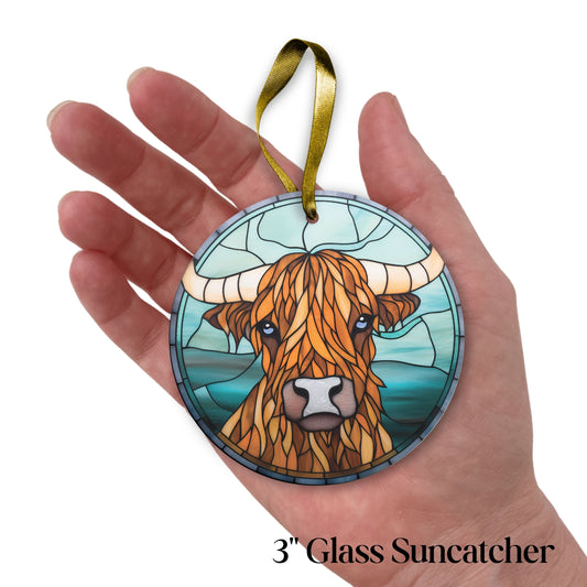 Highland Cow Glass Suncatcher Stained Glass 140-03