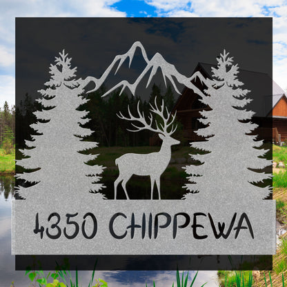 Mountain Trees Elk Address Sign
