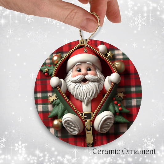 Cute Santa Claus 3D Zipper Ornament Christmas Plaid 78-01