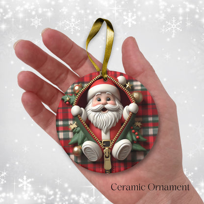 Cute Santa Claus 3D Zipper Ornament Christmas Plaid 78-01