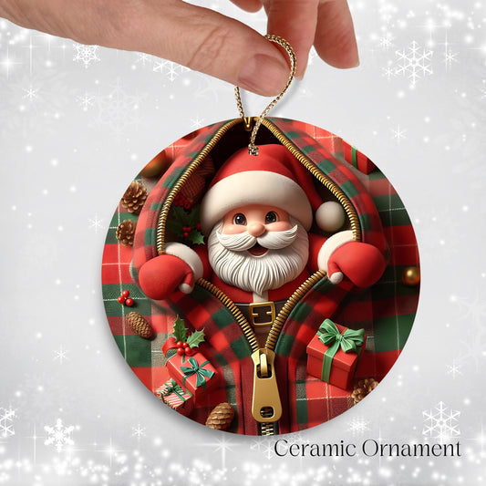 Cute Santa Claus 3D Zipper Ornament Christmas Plaid 78-02