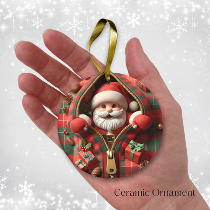 Cute Santa Claus 3D Zipper Ornament Christmas Plaid 78-02