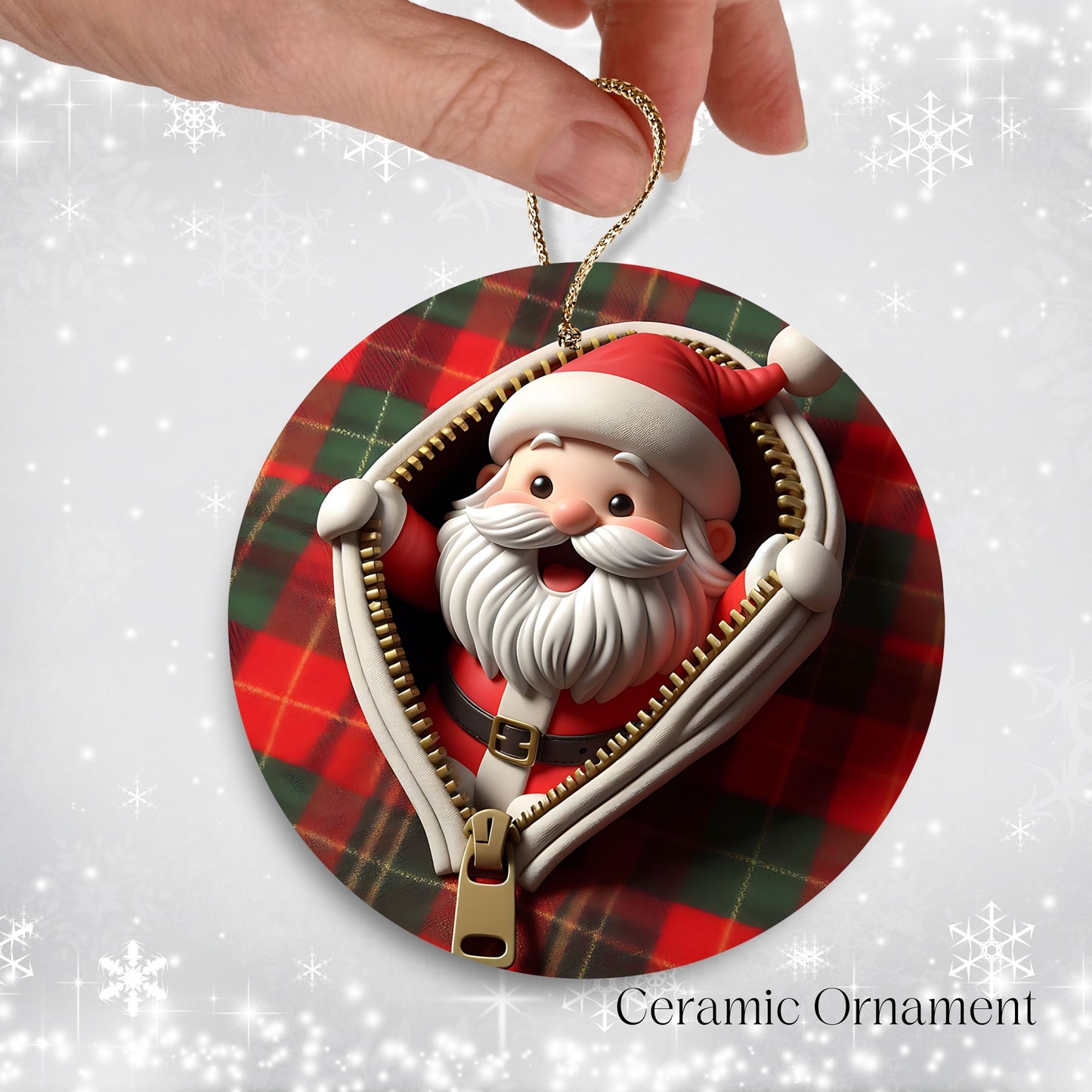 Cute Santa Claus 3D Zipper Ornament Christmas Plaid 78-03