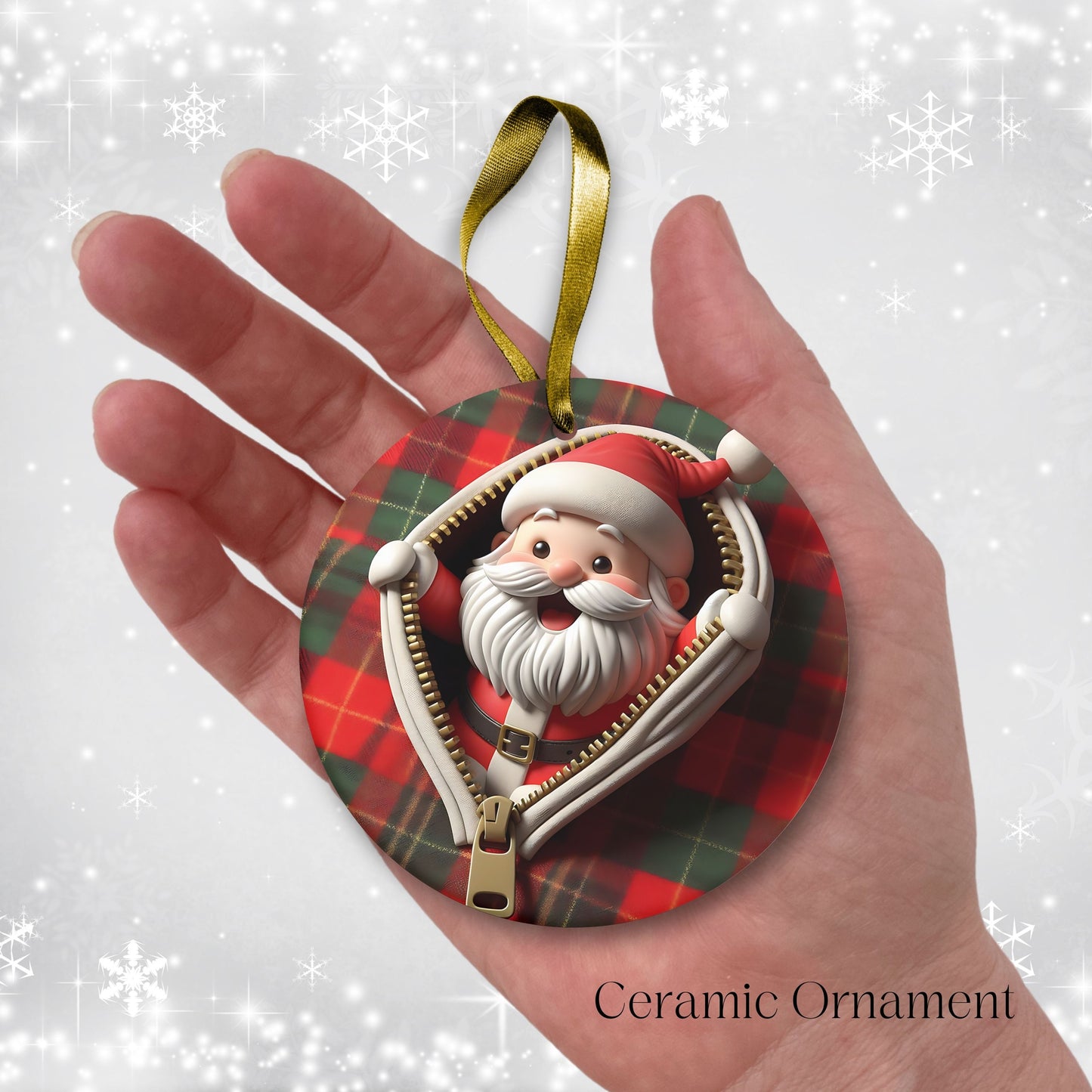 Cute Santa Claus 3D Zipper Ornament Christmas Plaid 78-03