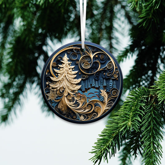 Blue and Gold 3D Christmas Ceramic Ornament 01-07
