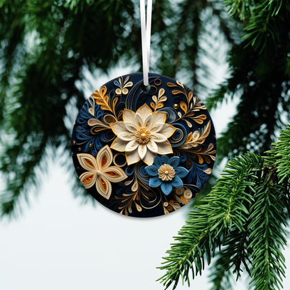Blue and Gold 3D Christmas Ceramic Ornament 01-08