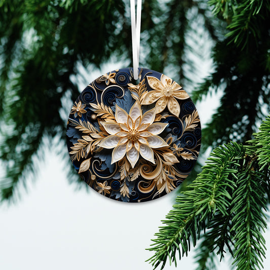 Blue and Gold 3D Christmas Ceramic Ornament 01-01