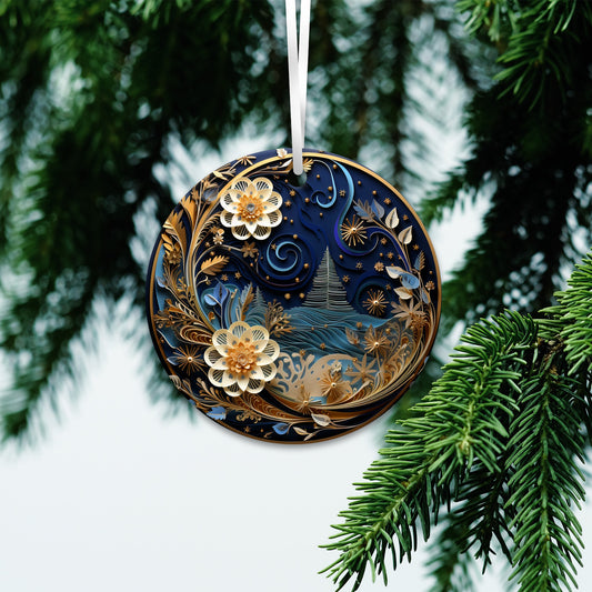 Blue and Gold 3D Christmas Ceramic Ornament 01-06