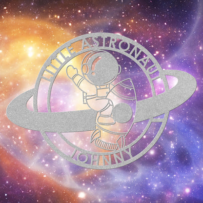 Little Astronaut with Ship Metal Sign