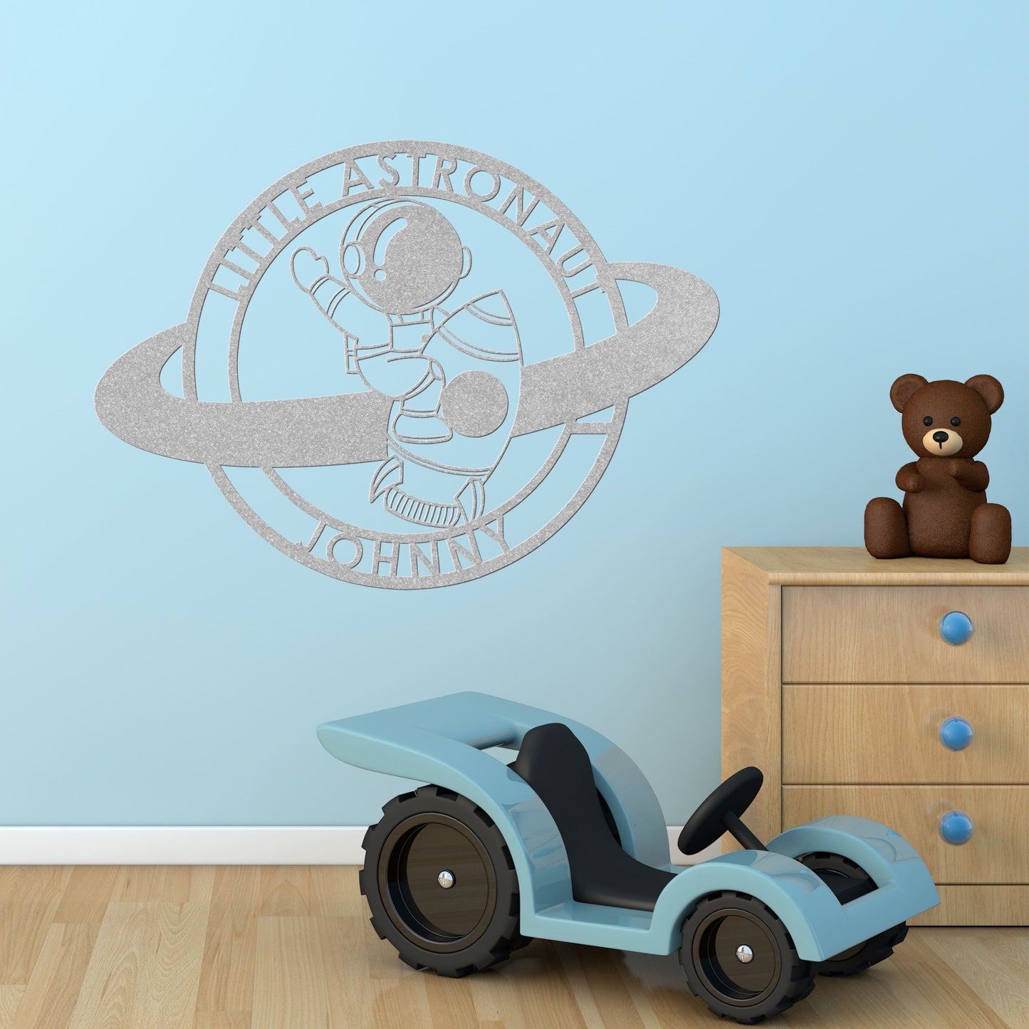 Little Astronaut with Ship Metal Sign