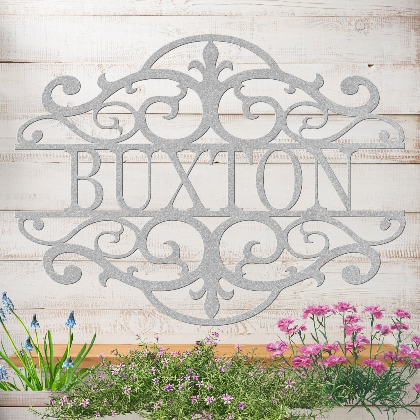 Fancy Scroll Custom Name Metal Sign