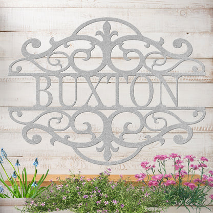 Fancy Scroll Custom Name Metal Sign