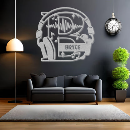 Personalized Headphones Monogram Letter B - Metal Sign
