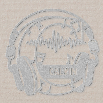 Personalized Headphones Monogram Letter C - Metal Sign