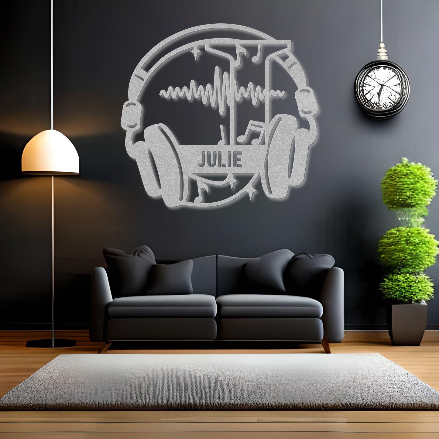 Personalized Headphones Monogram Letter J - Metal Sign