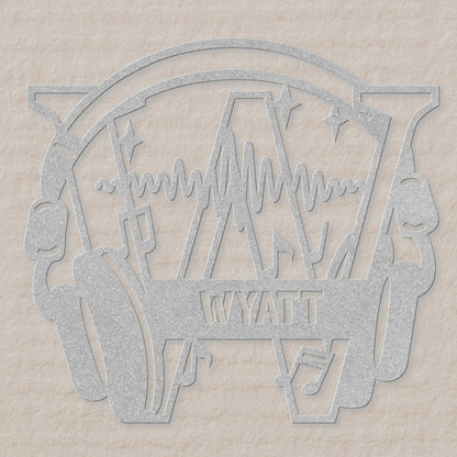 Personalized Headphones Monogram Letter W - Metal Sign