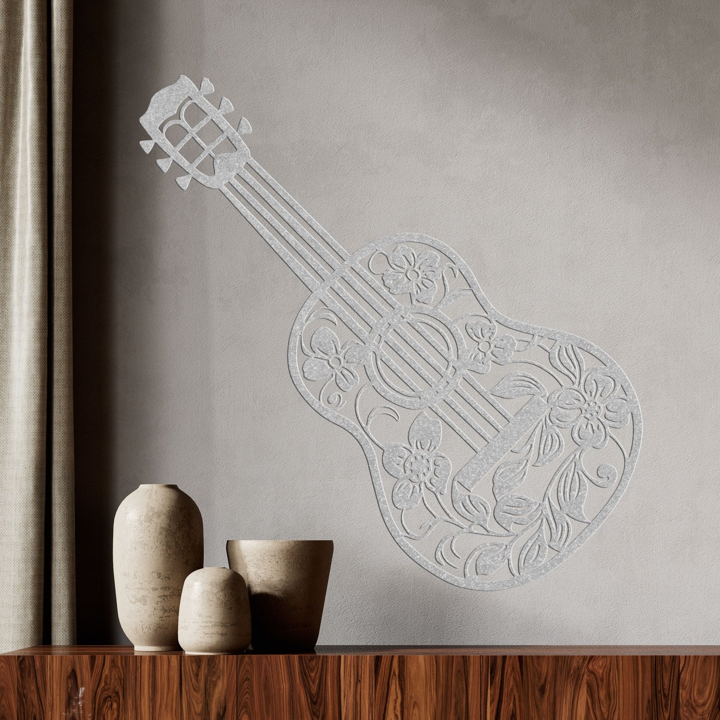 Guitar with Flowers - Metal Sign