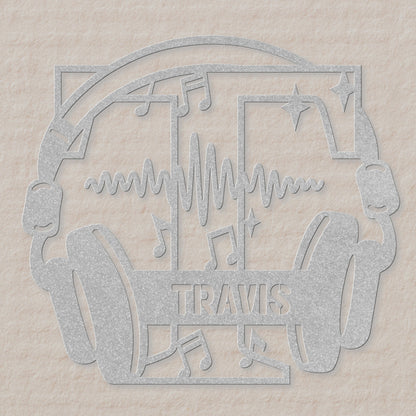 Personalized Headphones Monogram Letter T - Metal Sign