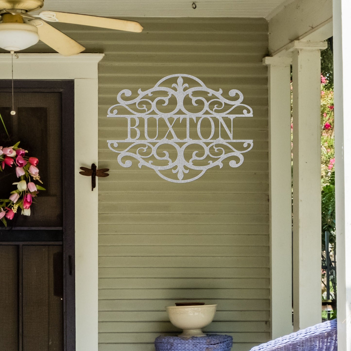 Fancy Scroll Custom Name Metal Sign