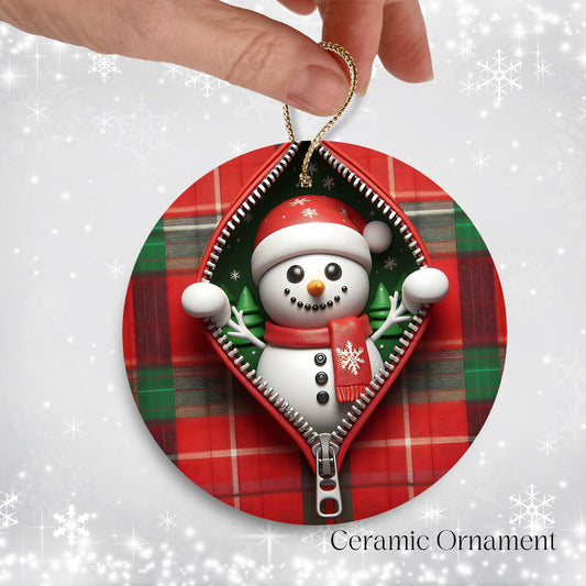 Cute Snowman 3D Zipper Ornament Christmas Plaid 78-01