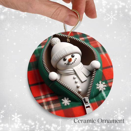 Cute Snowman 3D Zipper Ornament Christmas Plaid 78-02
