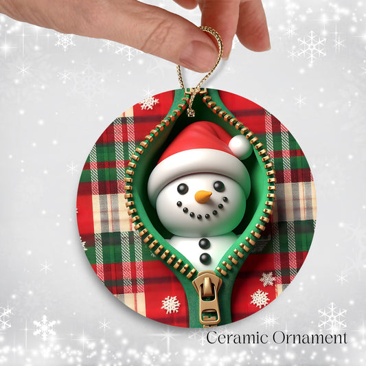 Cute Snowman 3D Zipper Ornament Christmas Plaid 78-03
