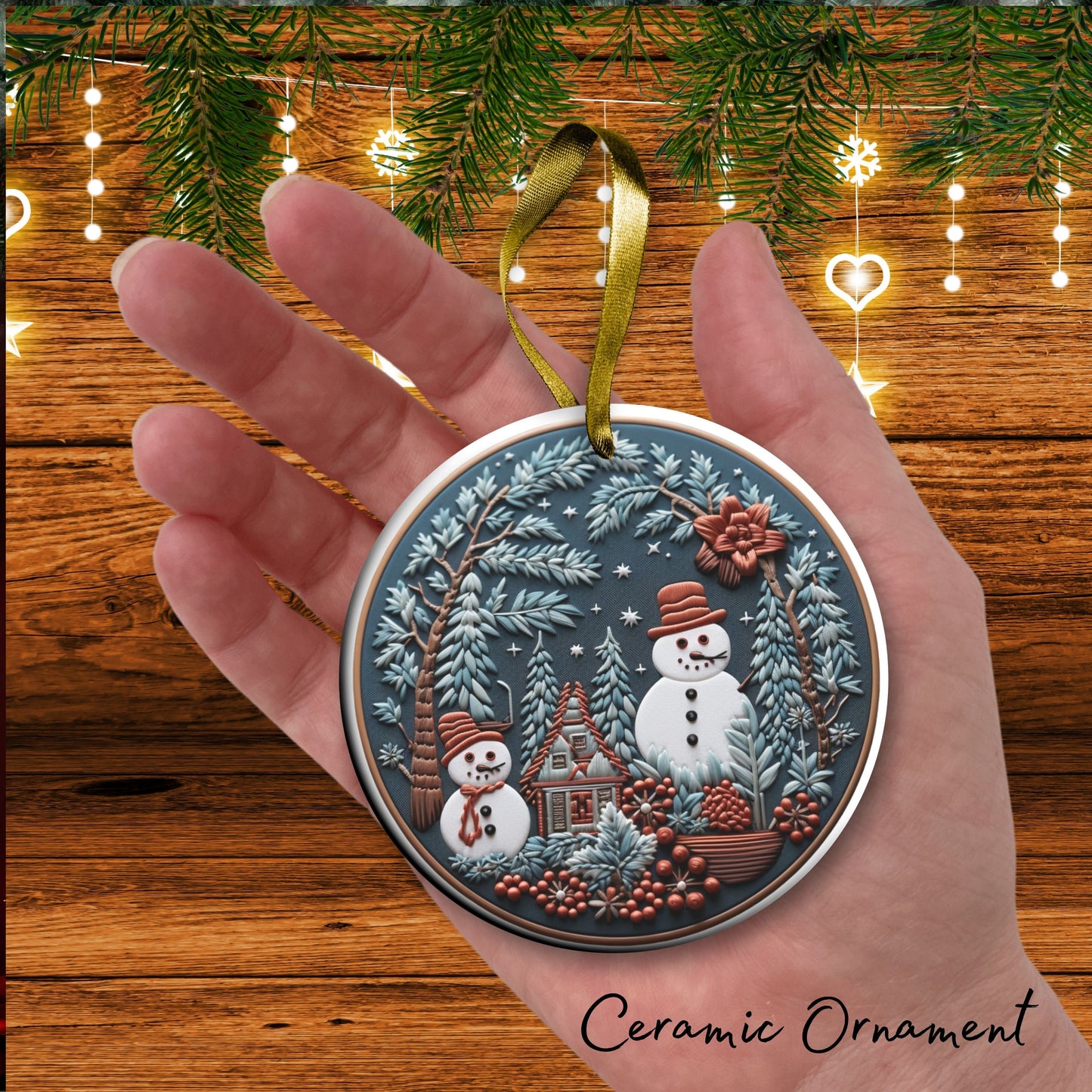 Snowman Ceramic Ornament 61-09 Happy Holidays Keepsake Bauble