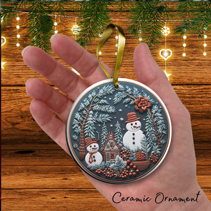 Snowman Ceramic Ornament 61-09 Happy Holidays Keepsake Bauble