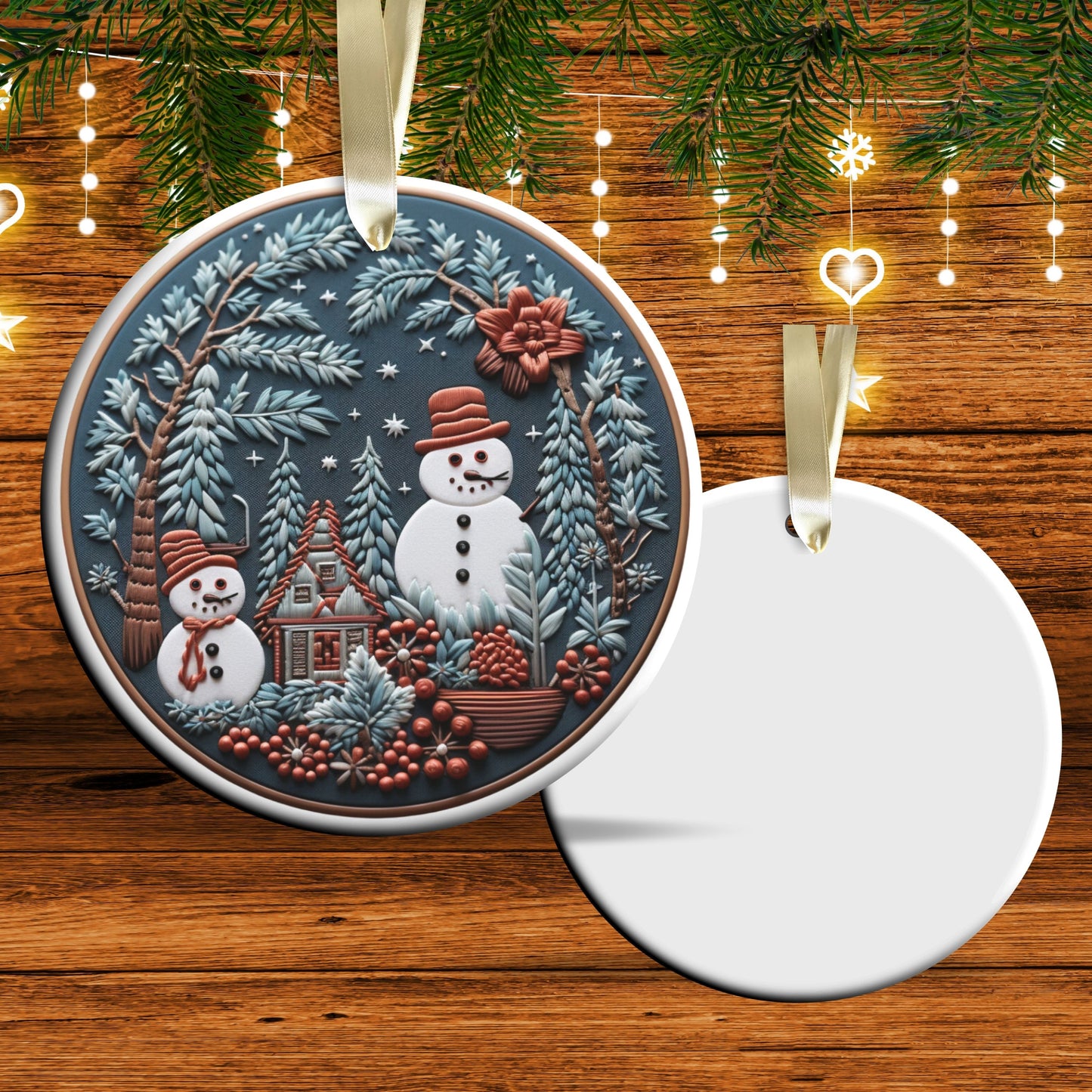 Snowman Ceramic Ornament 61-09 Happy Holidays Keepsake Bauble