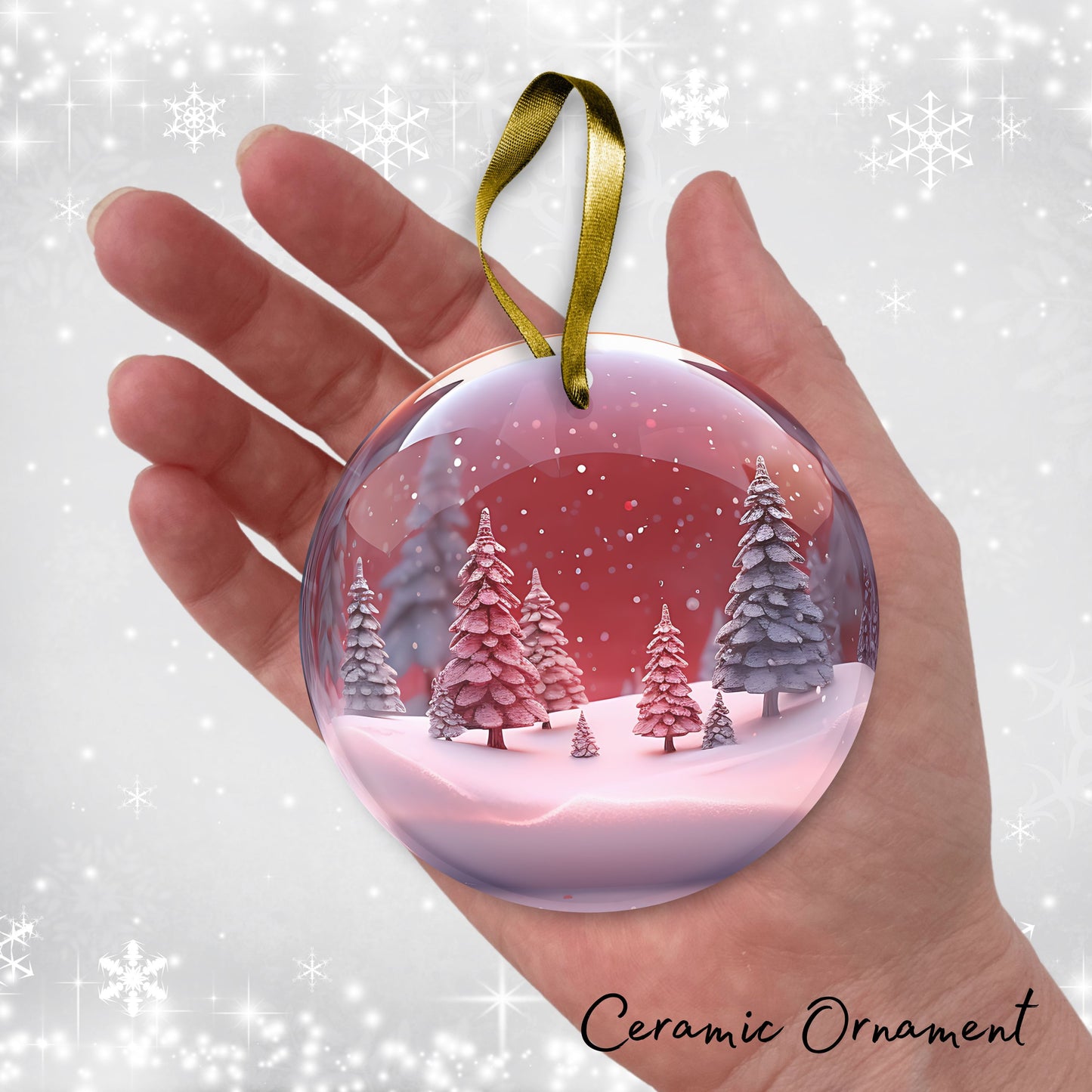 Snowy Landscape Globe Ceramic Ornament 48-13