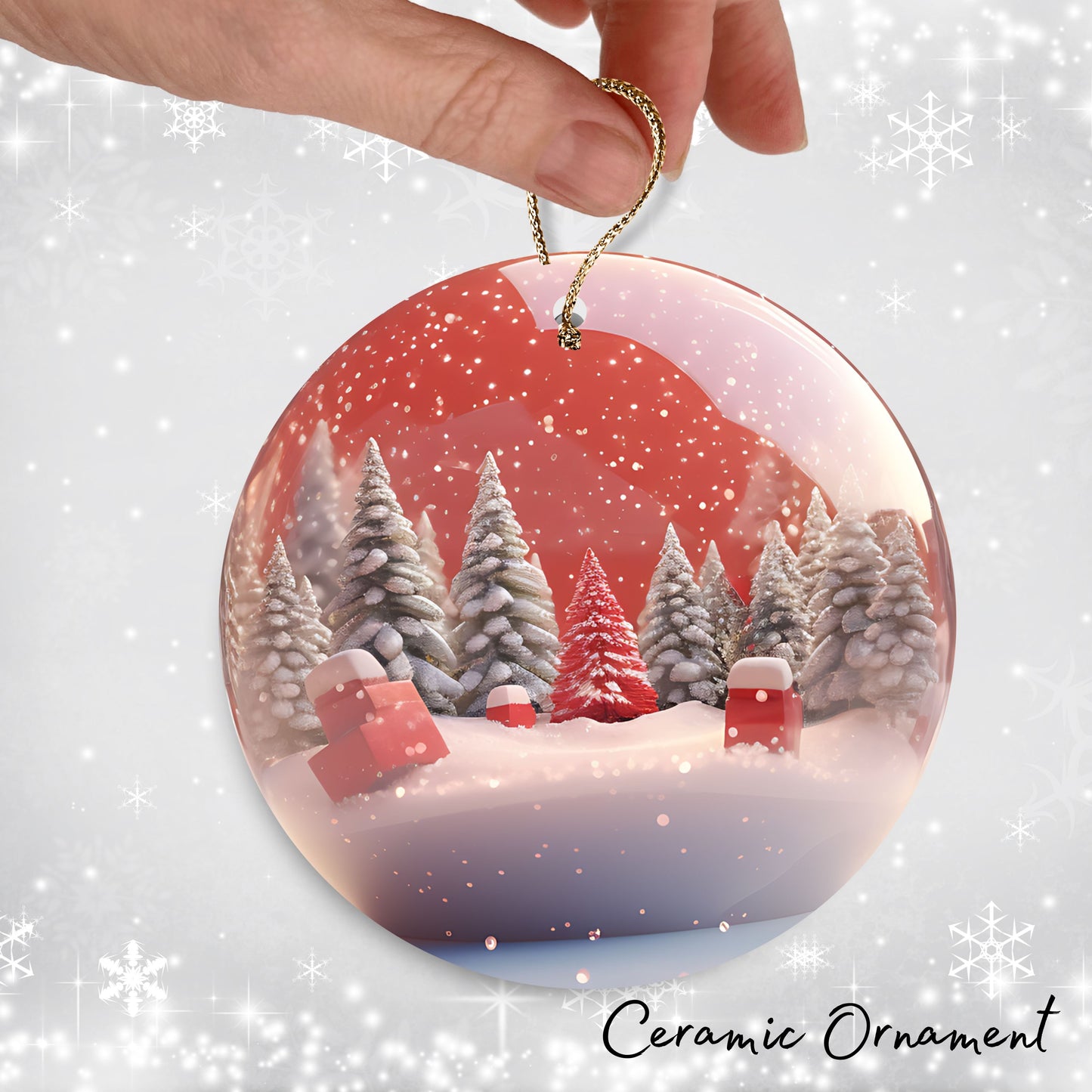 Snowy Landscape Globe Ceramic Ornament 48-14