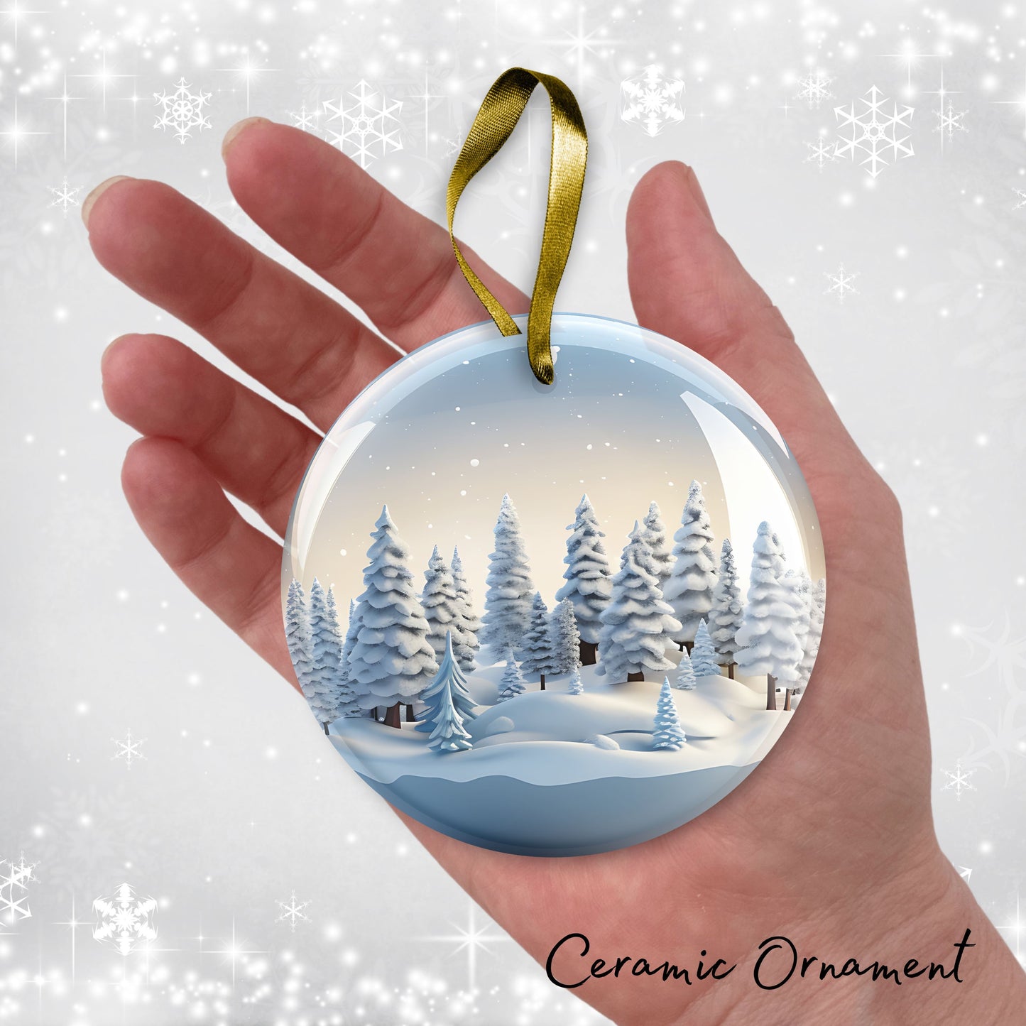 Snowy Landscape Globe Ceramic Ornament 48-25