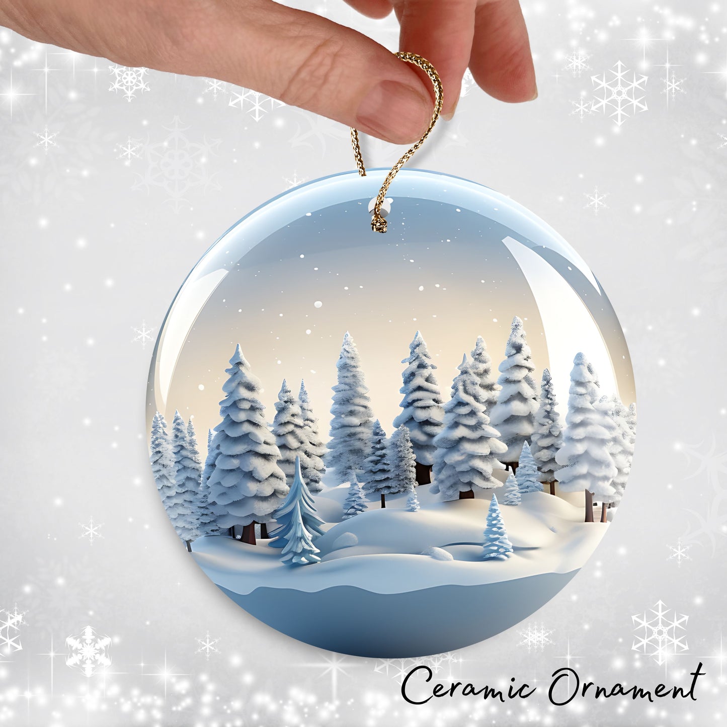 Snowy Landscape Globe Ceramic Ornament 48-25