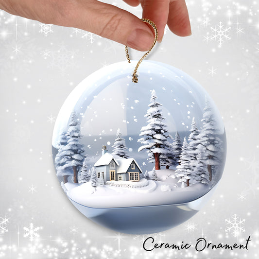 Snowy Landscape Globe Ceramic Ornament 48-34