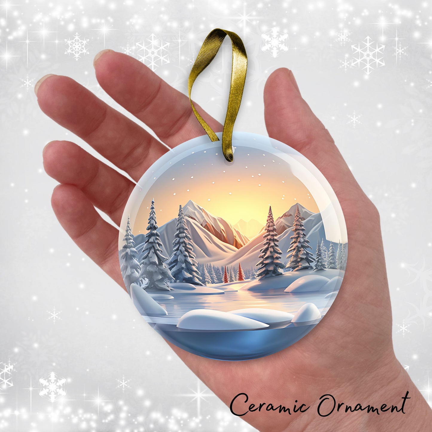 Snowy Landscape Globe Ceramic Ornament 48-36