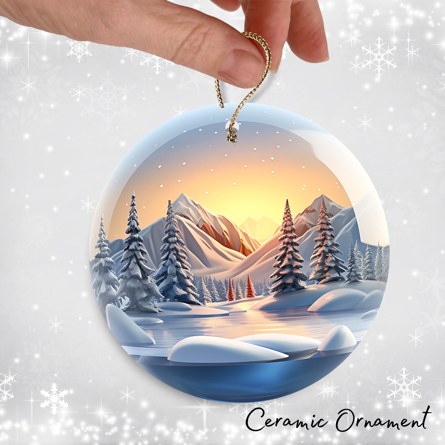 Snowy Landscape Globe Ceramic Ornament 48-36