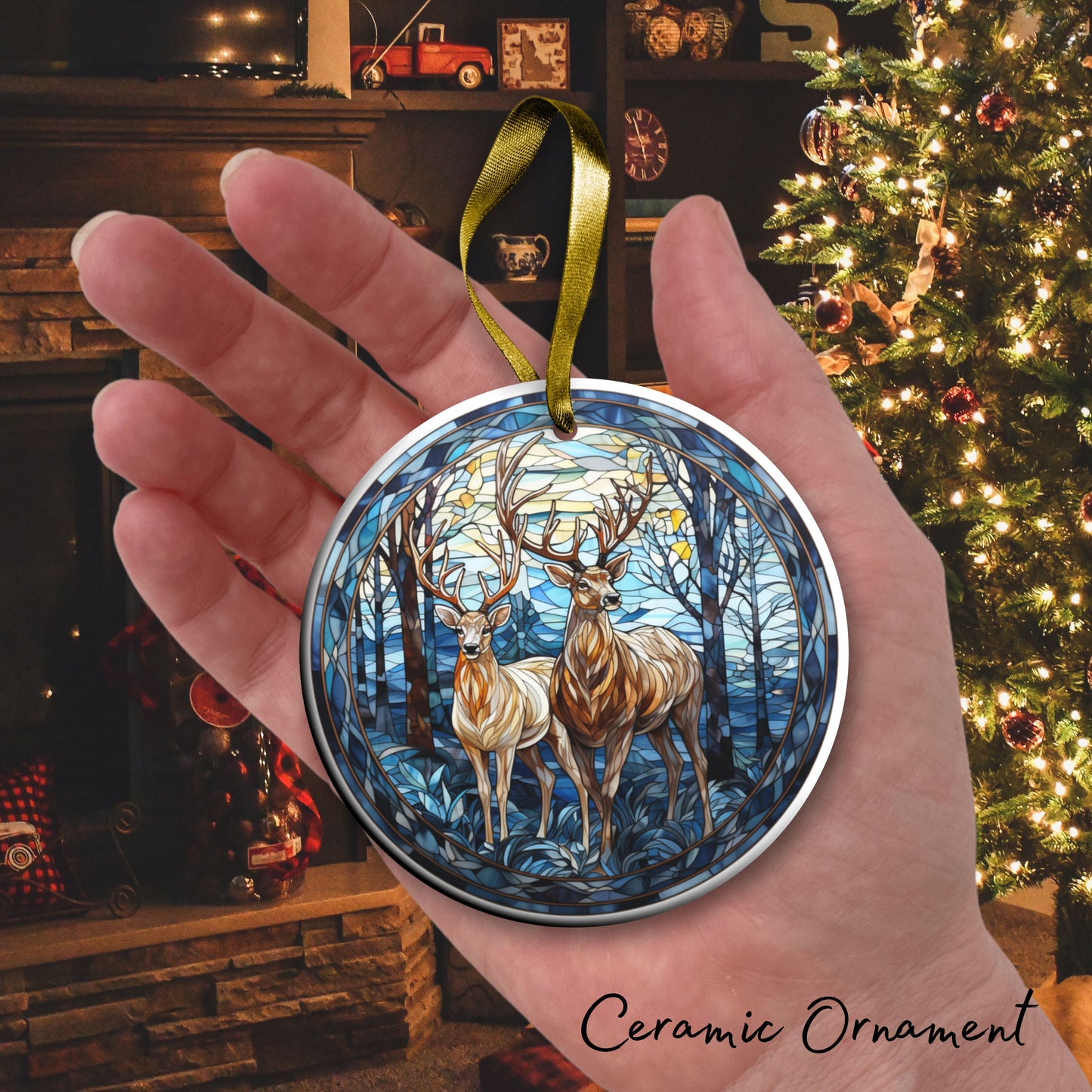 Stained Glass Christmas Ceramic Ornament