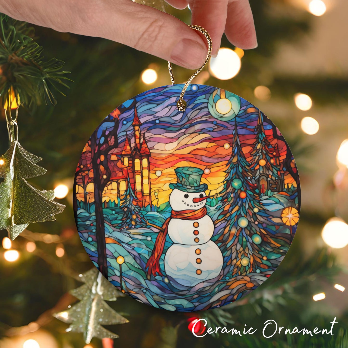 Stained Glass Christmas Ceramic Ornament 03-08