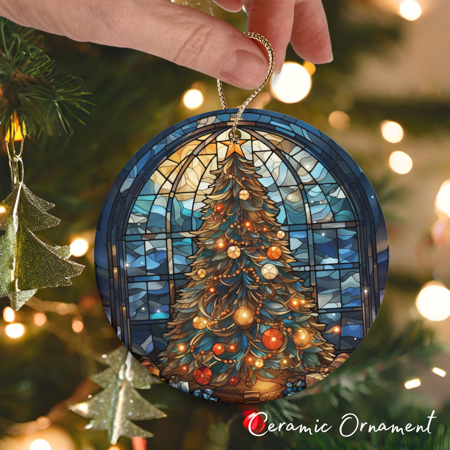 Stained Glass Christmas Ceramic Ornament