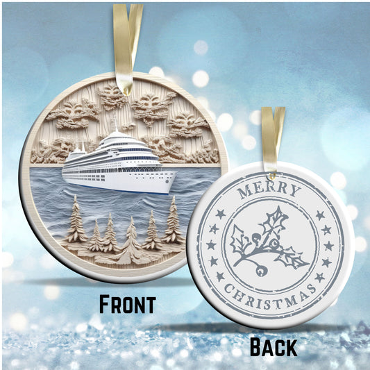 Steel Blue Cruise Ship Ceramic Ornament 40-11