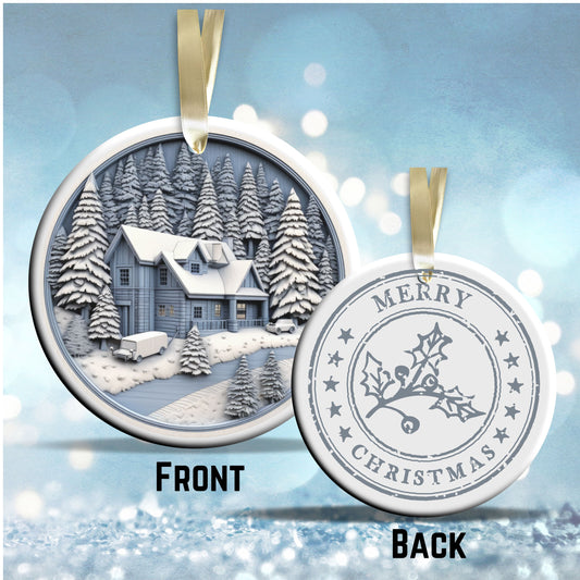 Steel Blue House Ceramic Ornament 40-20