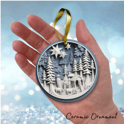 Steel Blue Nativity Ceramic Ornament 40-22