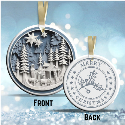 Steel Blue Nativity Ceramic Ornament 40-22